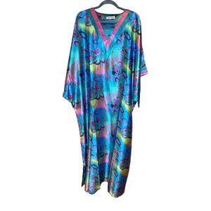 Western Neighbor Colorful Satin V Neck Flowy Kaftan